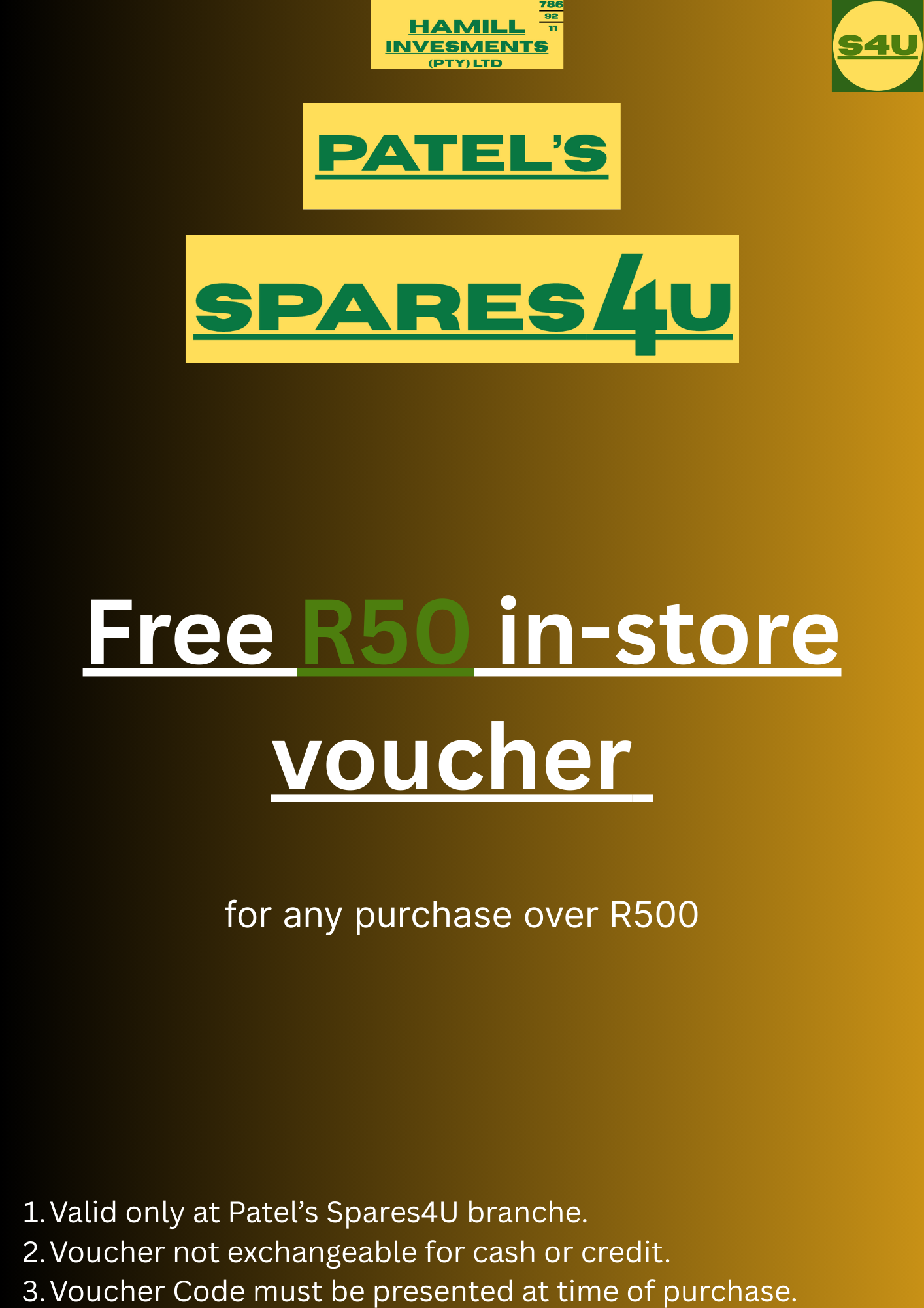 Free R50 in-store voucher — VHS exclusive at Spares4U